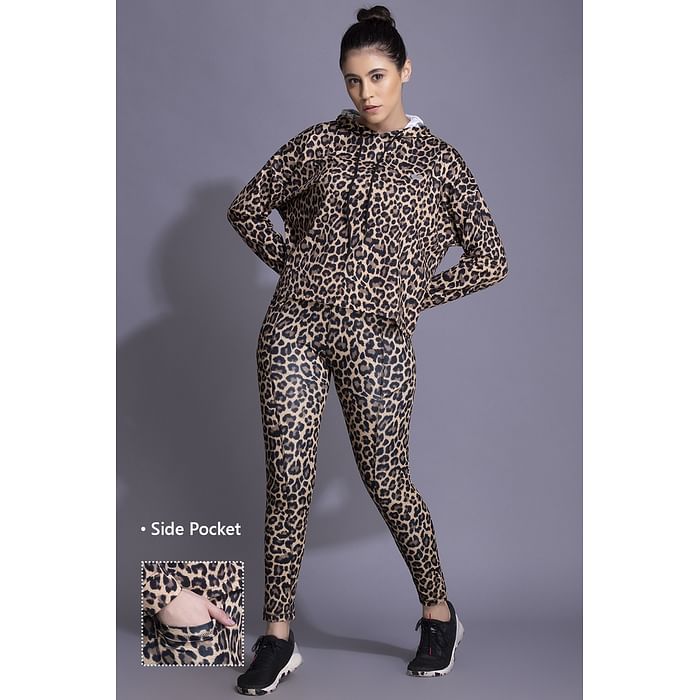 

Clovia High-Rise Animal Print Active Tights in Brown with Side Pocket - AB0042P06