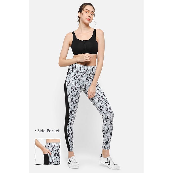 

Clovia High-Rise Camouflage Print Active Tights in White with Panel & Side Pocket - AB0042F18