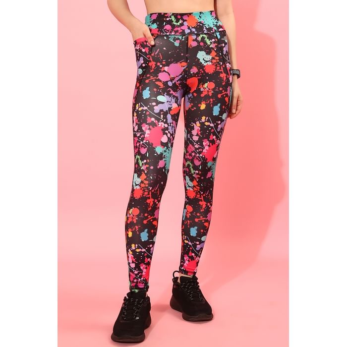 

Clovia High Rise Paint Splatter Print Active Tights in Black with Side Pocket - AB0042L13