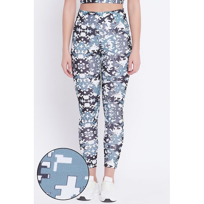 

Clovia Snug Fit Printed Active Tights in Dark Grey - AB0042A05