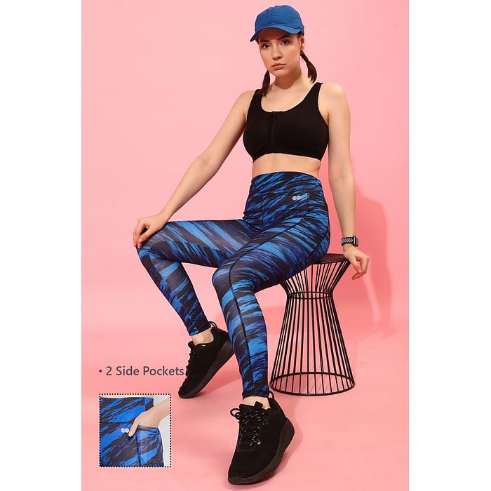

Clovia High-Rise Printed Active Tights in Navy with Side Pockets - AB0101P08