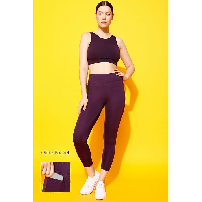 

Clovia High Rise Active Tights in Violet with Side Pocket - AB0042B15, Purple