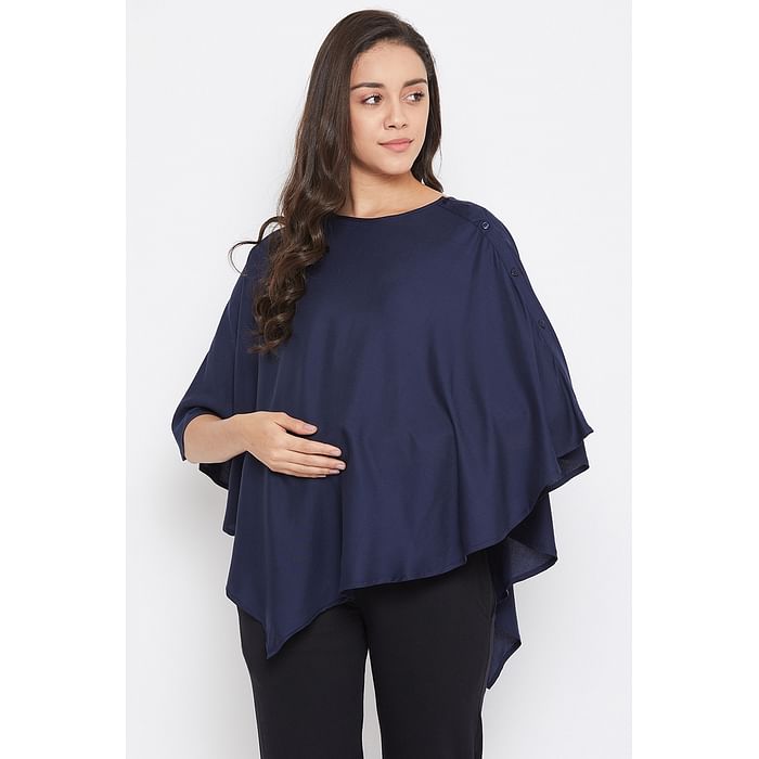

Clovia Solid Feeding Cape in Royal Blue - Rayon - NS1204P08, Navy