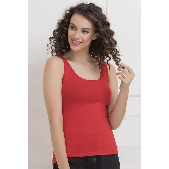 

Clovia Stretchable Cotton Tank Top - CM0007R04, Red