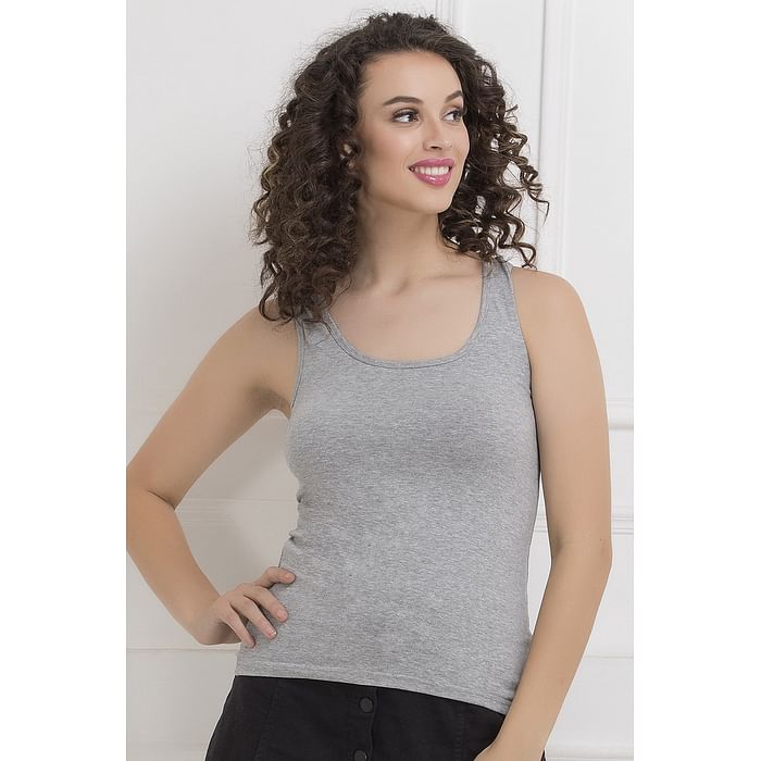 

Clovia Stretchable Cotton Tank Top with Racerback - CM0008R01, Light grey