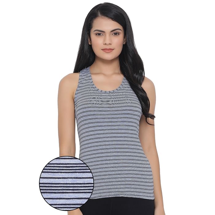 

Clovia Striped Cami Top in Light Grey - Cotton Rich - CM0013A01