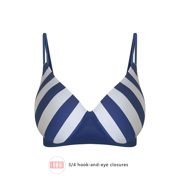 

Clovia Striped Lightly Padded Non-Wired T-Shirt Bra in Dark Blue - BR1569R08, Navy