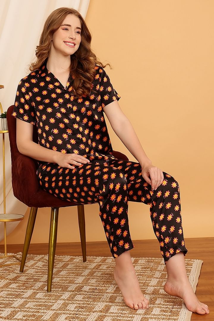 Black button pyjamas hot sale