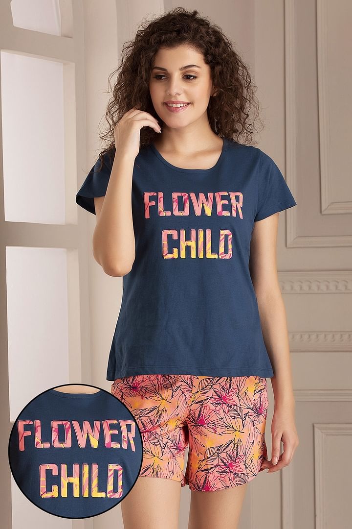 Buy Fox Emoji Print Top & Solid Capri Set in Lilac - 100% Cotton Online  India, Best Prices, COD - Clovia - LS0598A15