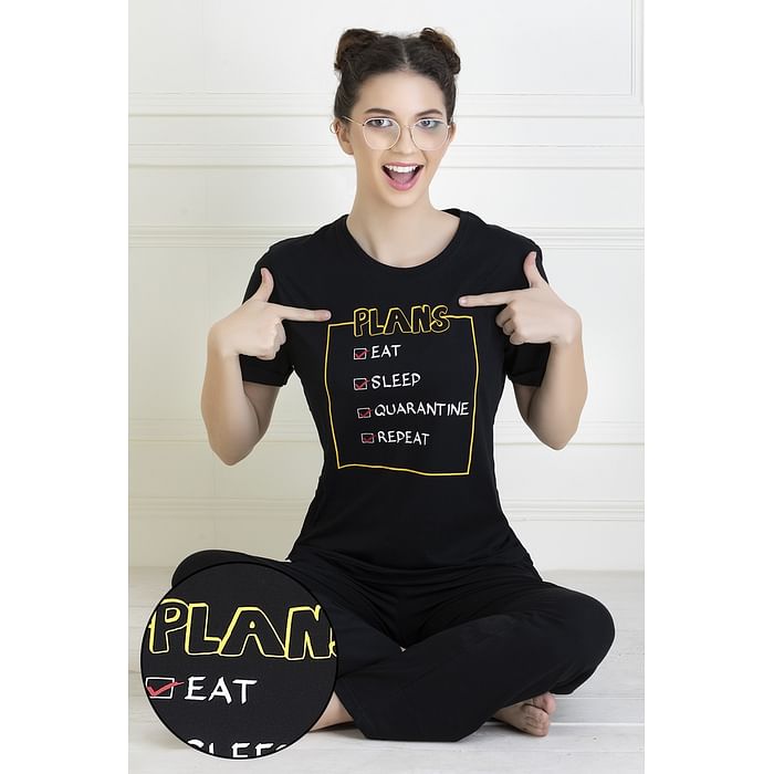 

Clovia To-Do List Print Sleep T-shirt in Black - 100% Cotton - LT0153A13