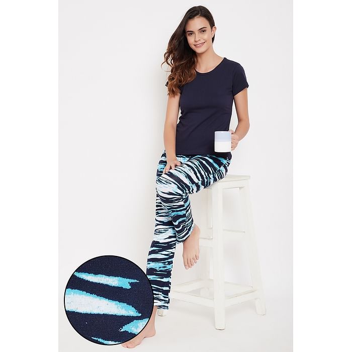 

Clovia Chic Basic Top & Abstract Print Pyjama in Navy - Cotton Rich - LSC123P08