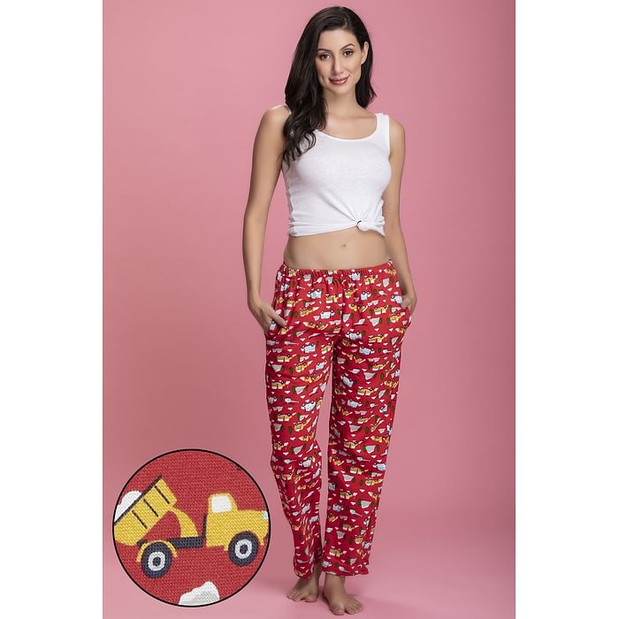 

Clovia Lorry Print Pyjama in Red - Fleece - LB0139P04