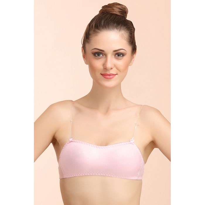 

Clovia Strapless Tube Bra With Detachable Transparent Straps In Pink - BR0377P22, Light pink