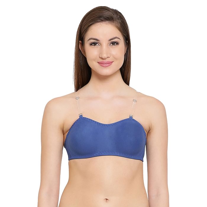 

Clovia Strapless Tube Bra with Detachable Transparent Straps In Blue - BR0377P08, Navy