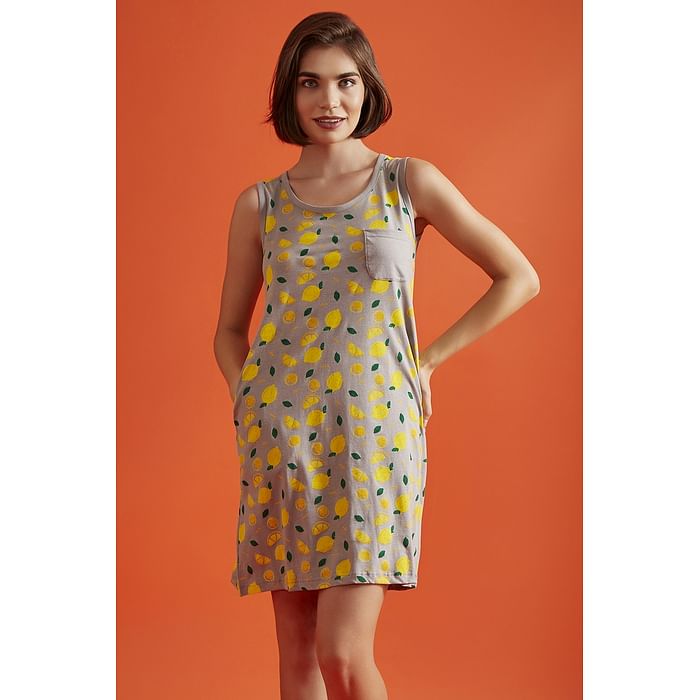 

Clovia Tutti Fruity Short Night Dress in Dark Grey - 100% Cotton - NS1169Q05
