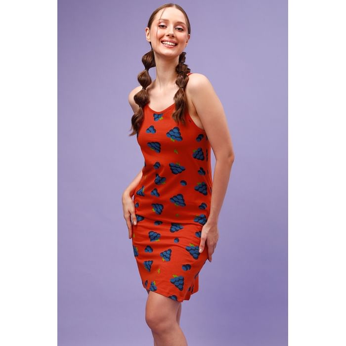 

Clovia Tutti Fruity Short Night Dress in Red - 100% Cotton - NS1484P04