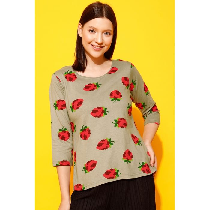 

Clovia Tutti Fruity Top in Light Grey - 100% Cotton - LT0148P01