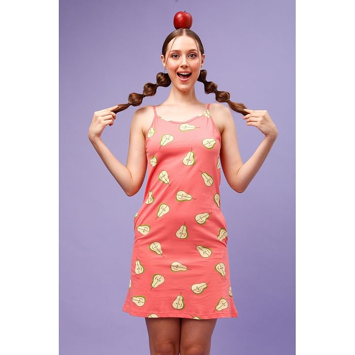 

Clovia Tutti Fruity Short Night Dress in Peach Colour - 100% Cotton - NS1484P34