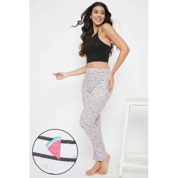 

Clovia Sassy Stripes Pyjama in White - Cotton Rich - LB0176G19, Multicolour