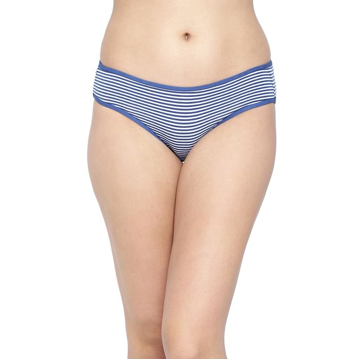 

Clovia Mid Waist Striped Bikini Panty Navy - Cotton - PN3467L08