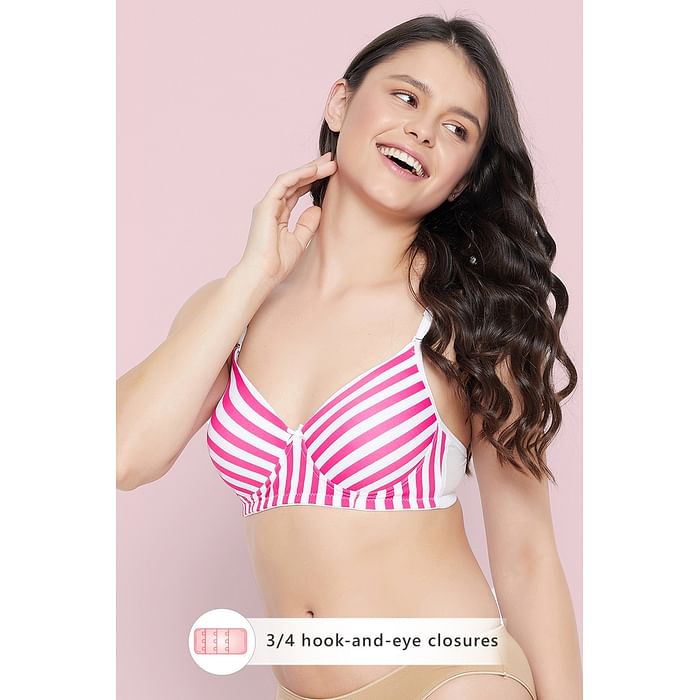 

Clovia White & Pink Striped Padded Non-Wired Full Cup Multiway T-shirt Bra - BR1277J18