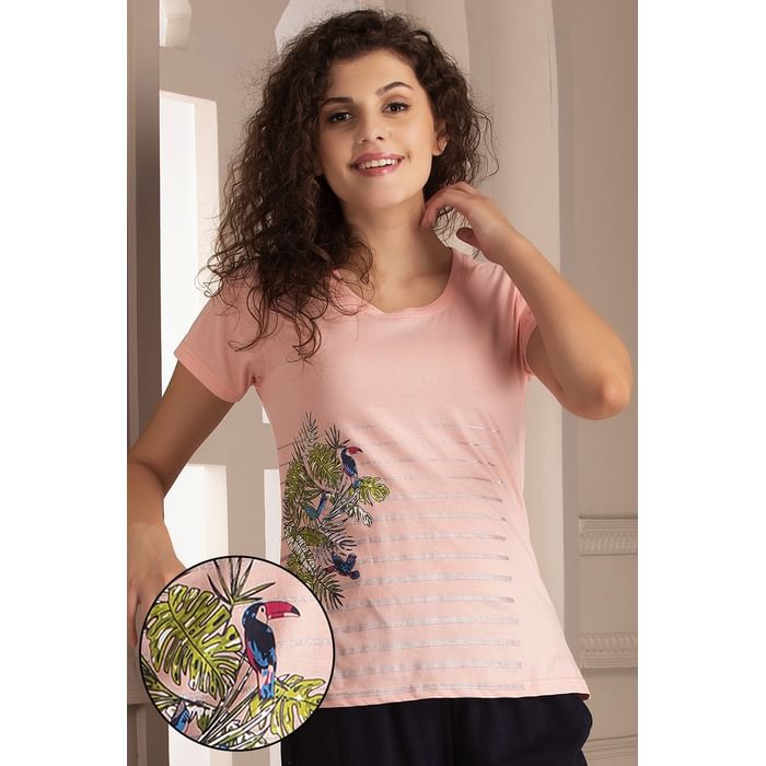 

Clovia Wild At Heart Top in Light Pink- 100% Cotton - LT0124I22