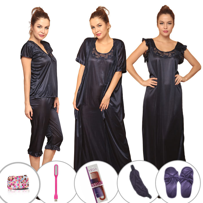 

Clovia 10 Pc Nightwear Set - Navy - NSM236Q08