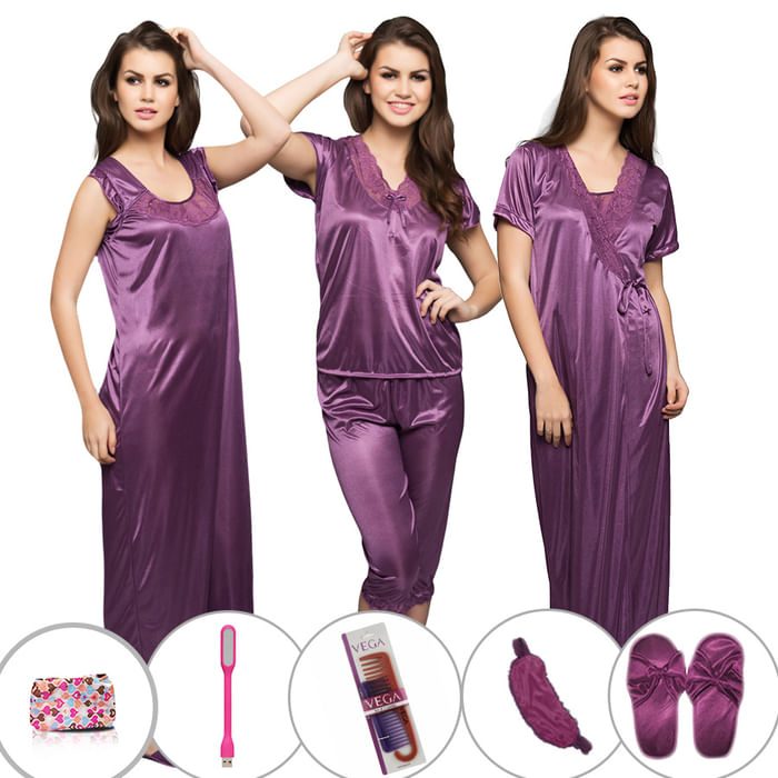 

Clovia 10 Pc Nightwear Set - Purple - NSM236C12, Lavender