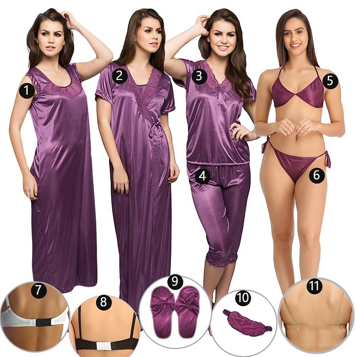 

Clovia 11 Pc Nightwear in Purple - NSC236A12, Lavender