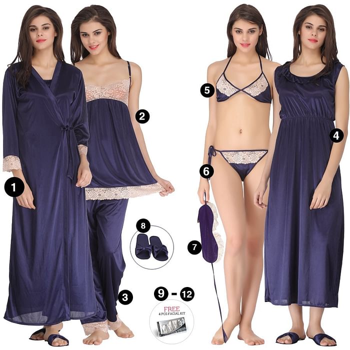 

Clovia 12 Pc Nightwear Set - NS0753C08, Navy