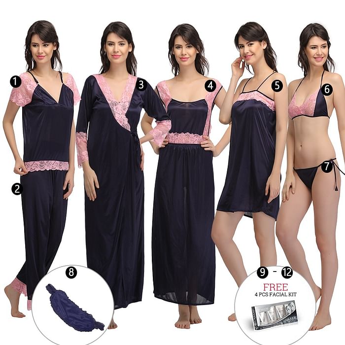 

Clovia 12 Pc Nightwear Set - NS0564C08, Navy