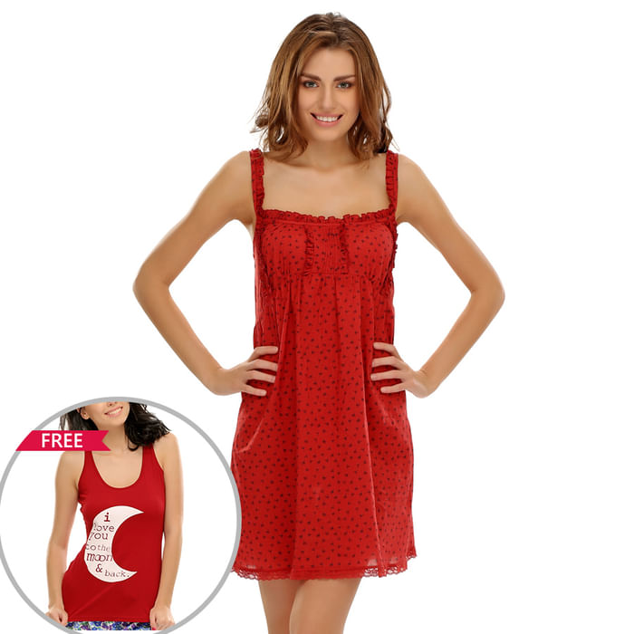 

Clovia 2 Pc Nightwear Set - NSC439P09, Maroon