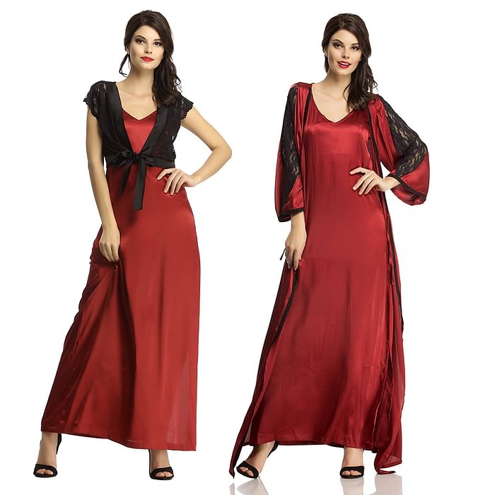 

Clovia 3 Pc Nightwear Set In Maroon - NSC608P09