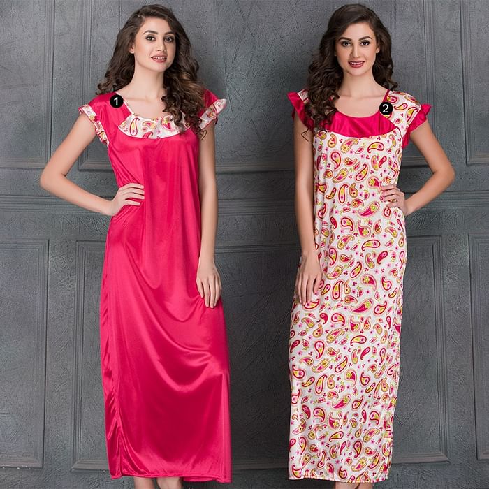

Clovia 3 Pc Satin Set In Wine - NSS005P15, Purple