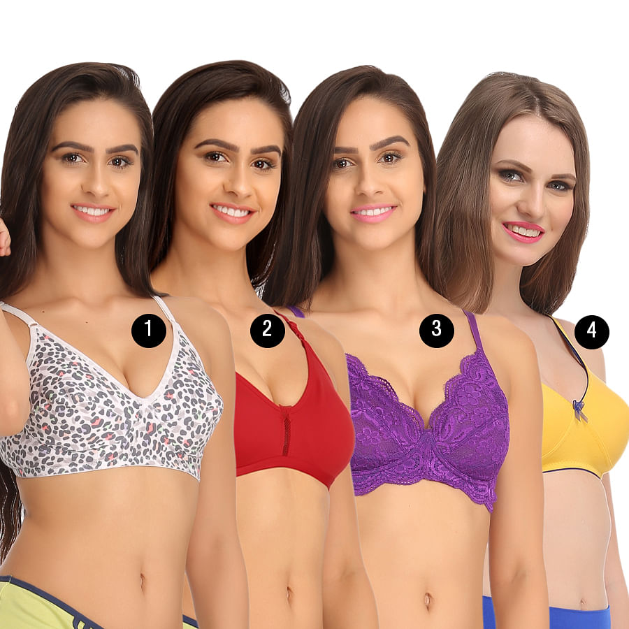 Pack of 4 Cotton Bra for Women - Multicolor