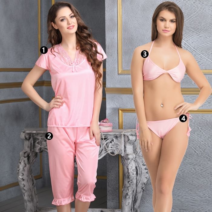 

Clovia 4 Pcs Set of Top & Capri - Bra & Bikini - NSM281C62