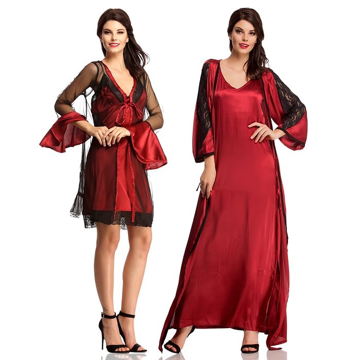 

Clovia 4 Pc Nightwear Set In Maroon - NSC0608P09
