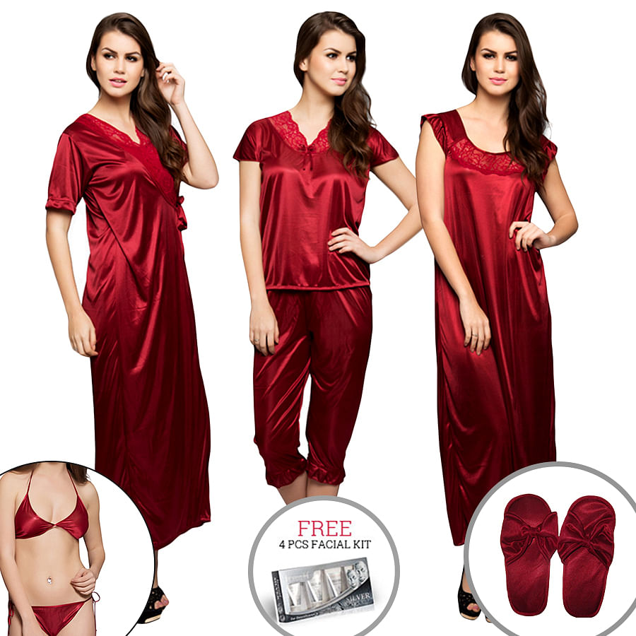 Buy 10 Pc Nightwear Set - Maroon Online India, Best Prices, COD ...