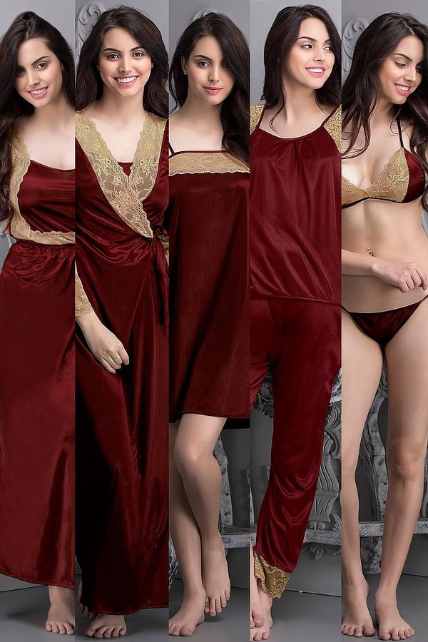 Buy Night Dress & Printed Robe - Satin Online India, Best Prices, COD -  Clovia - NS0706P04