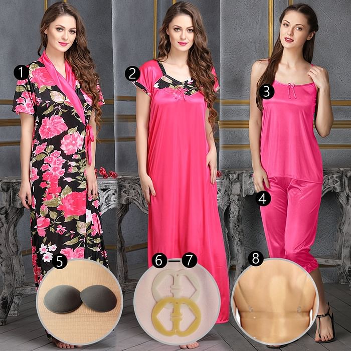 

Clovia 8 Pc Nightwear Set - NSC287C13, Black