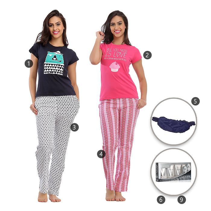 

Clovia 9 Pc Nightwear Set - NSS012A18, White