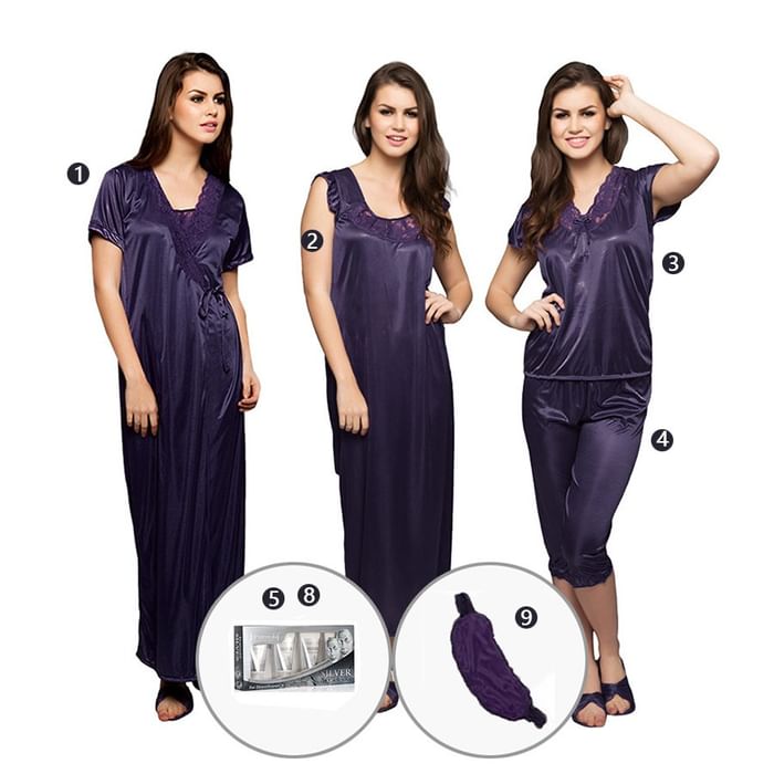 

Clovia 9 Pc Nightwear Set - NSM236M08, Navy