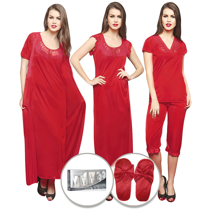

Clovia 9 Pc Nightwear Set - Red - NSM236A04