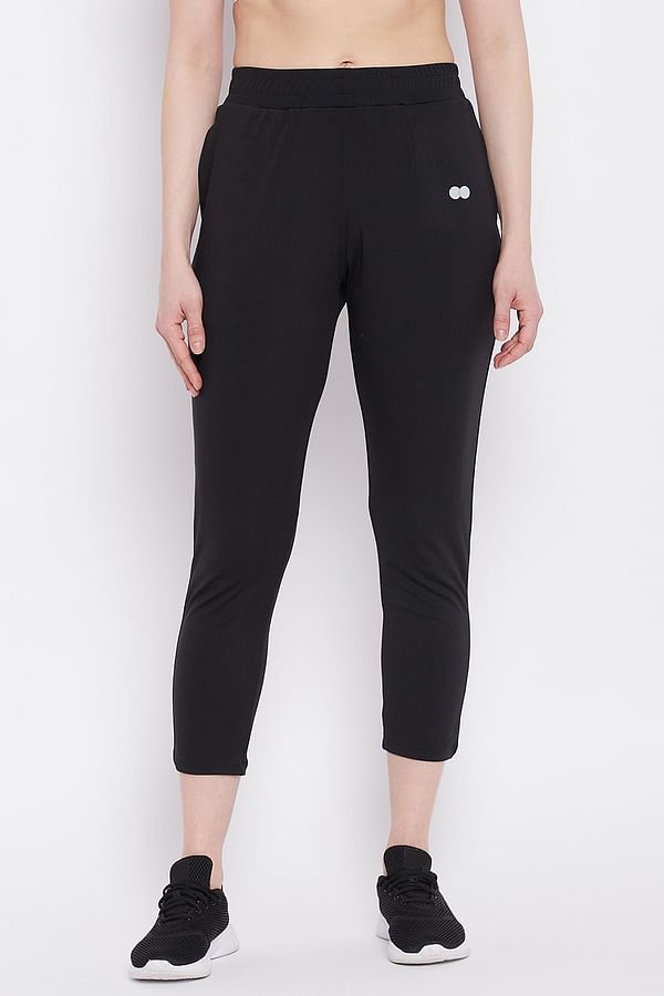 Buy Ankle-Length Active Jogger in Black with Side Pockets Online India ...