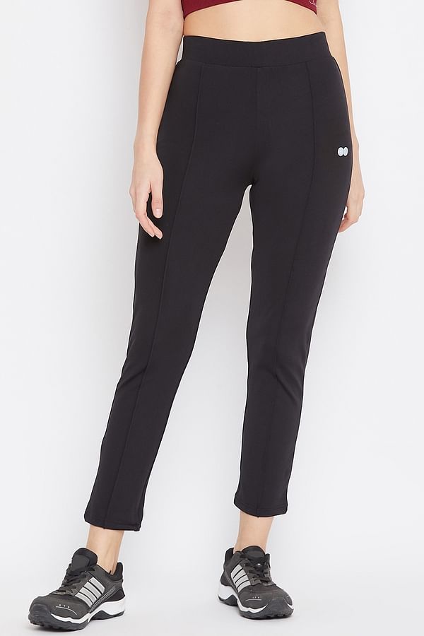 Buy Snug Fit High-Rise Active Straight Pants in Black Online India ...