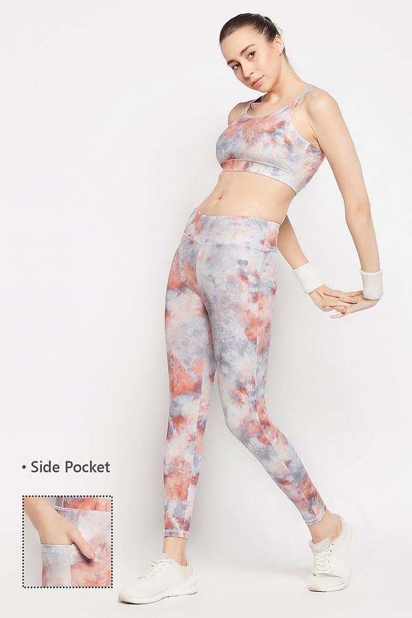 Buy High Rise Tie-Dye Print Active Tights in Grey with Side Pocket ...