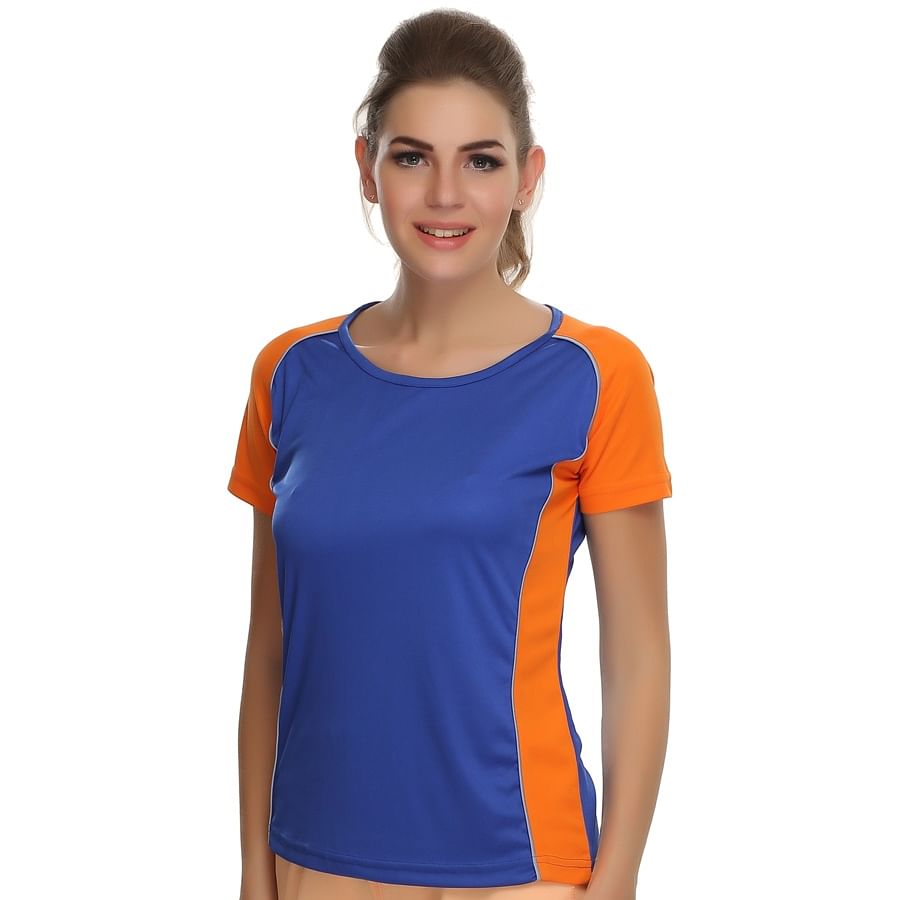 Buy Lightweight Stretchy Dri-Fit Sports T-Shirt in Royale Blue & Orange ...