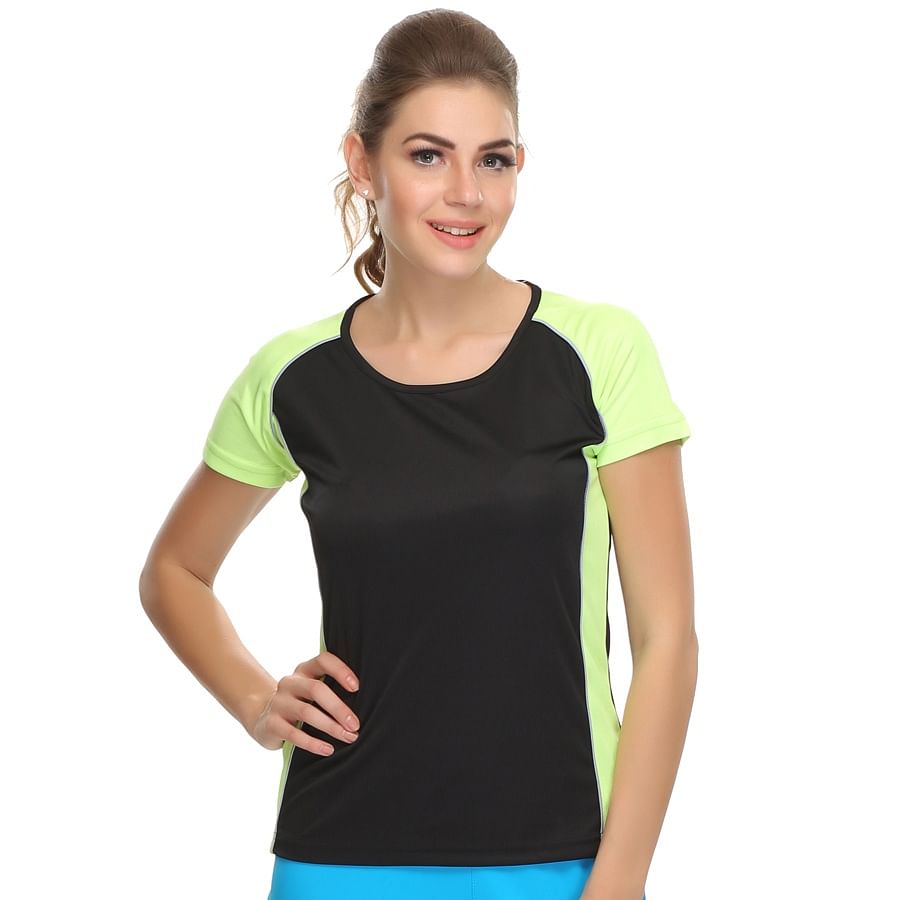 Shop Lightweight Stretchy Dri-Fit Sports T-Shirt in Black & Fluorescent ...