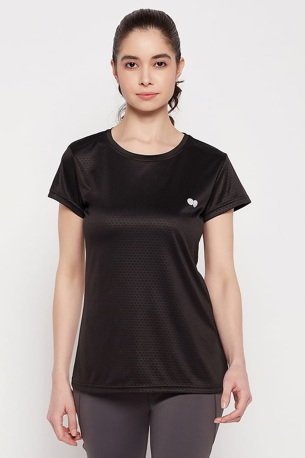 Buy Comfort Fit Honeycomb Patterned Active T-shirt in Black Online ...