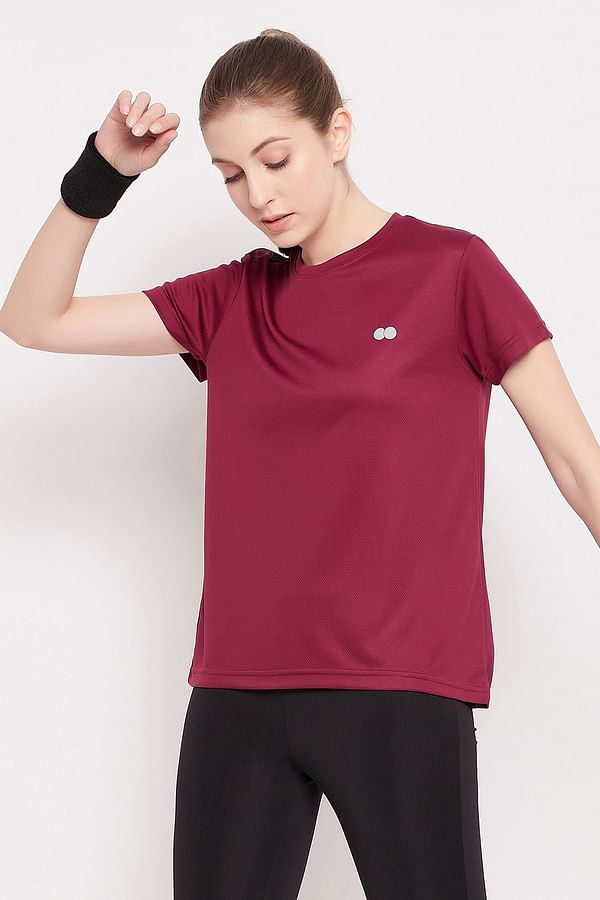 Buy Comfort-Fit Active T-shirt in Maroon Online India, Best Prices, COD ...